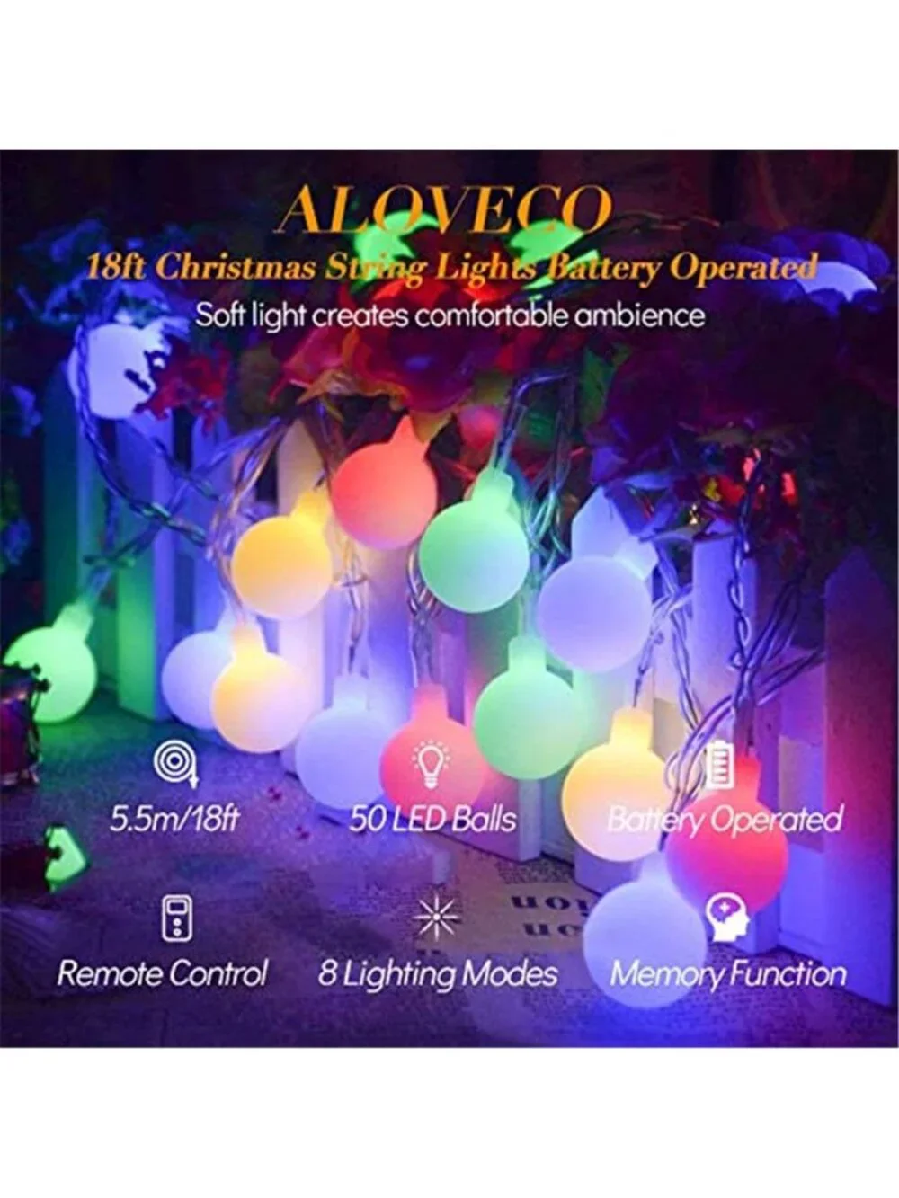 LED String Lights 18ft 50 LEDs Battery Operated String Lights with Remote 8 Mode